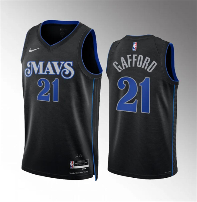 Men's Dallas Mavericks #21 Daniel Gafford Black 2023/24 City Edition Stitched Basketball Jersey